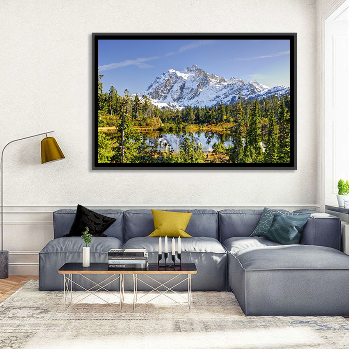 Mount Shuksan Lake Reflection Wall Art in a room, landscape