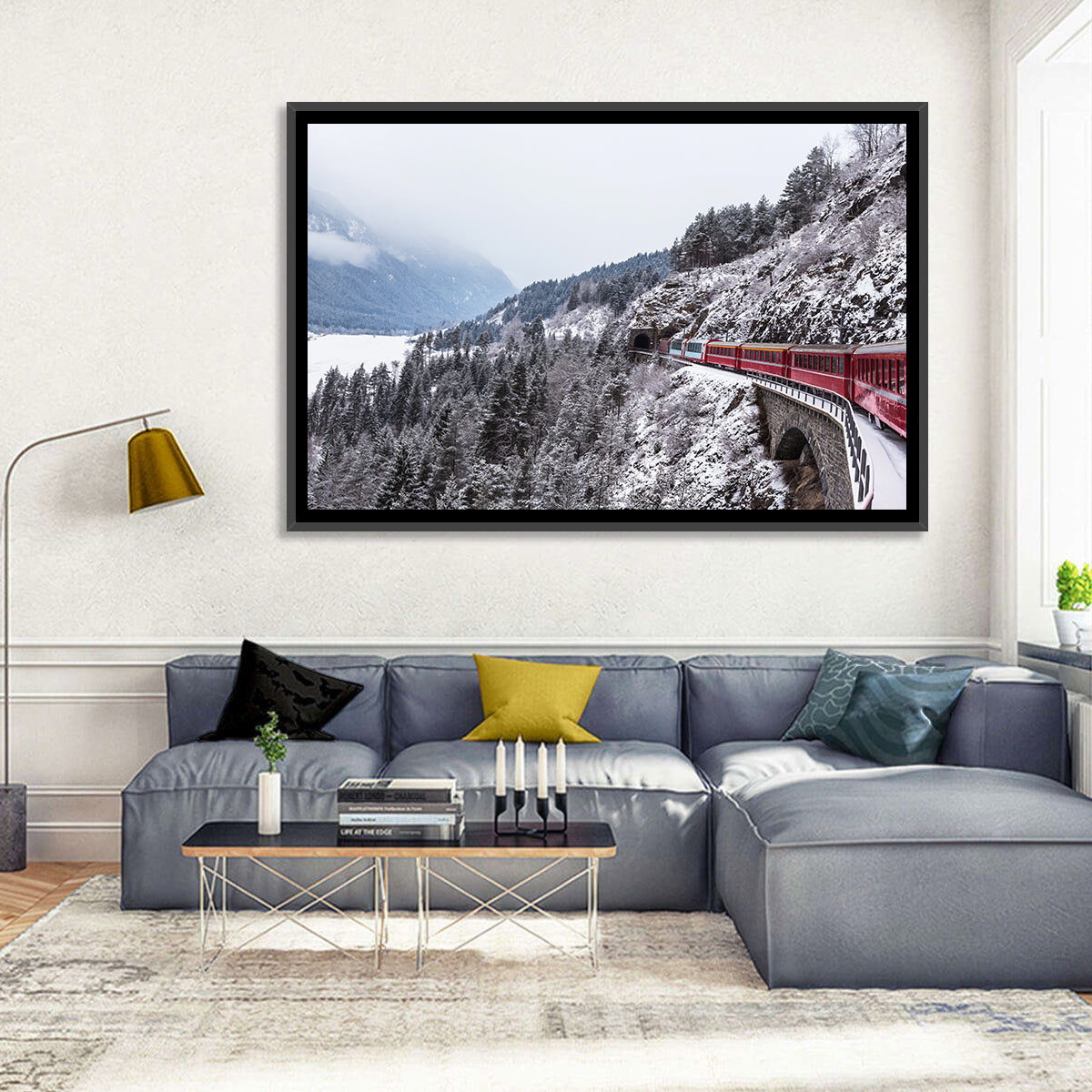 Red Train at Landwasser Viaduct Wall Art