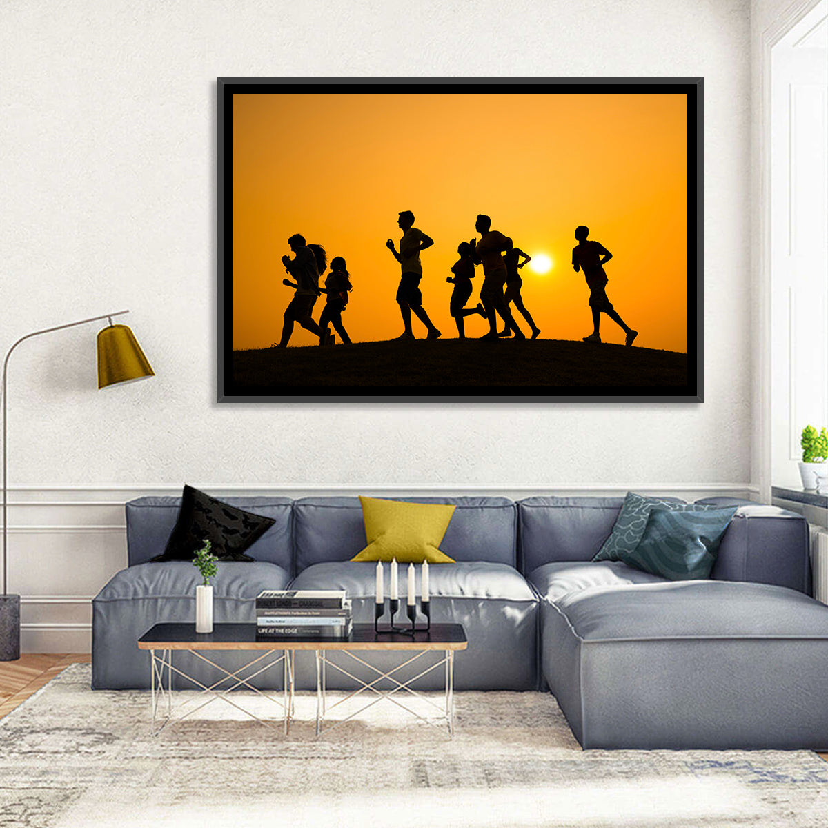 Six Runners Silhouette at Golden Sunset Wall Art