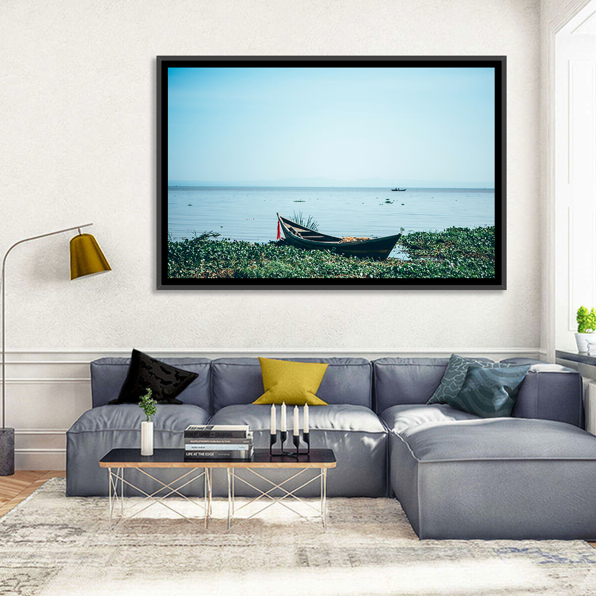 Red Ribbon Boat on Lake Victoria Wall Art in a room, landscape