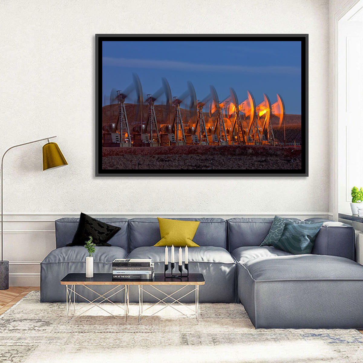 Oil Pump Jacks at Dusk Wall Art in a room, landscape