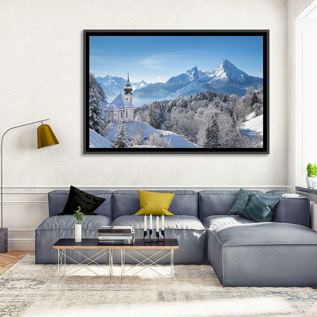 Maria Gern Church and Watzmann in Winter Wall Art in a room, landscape