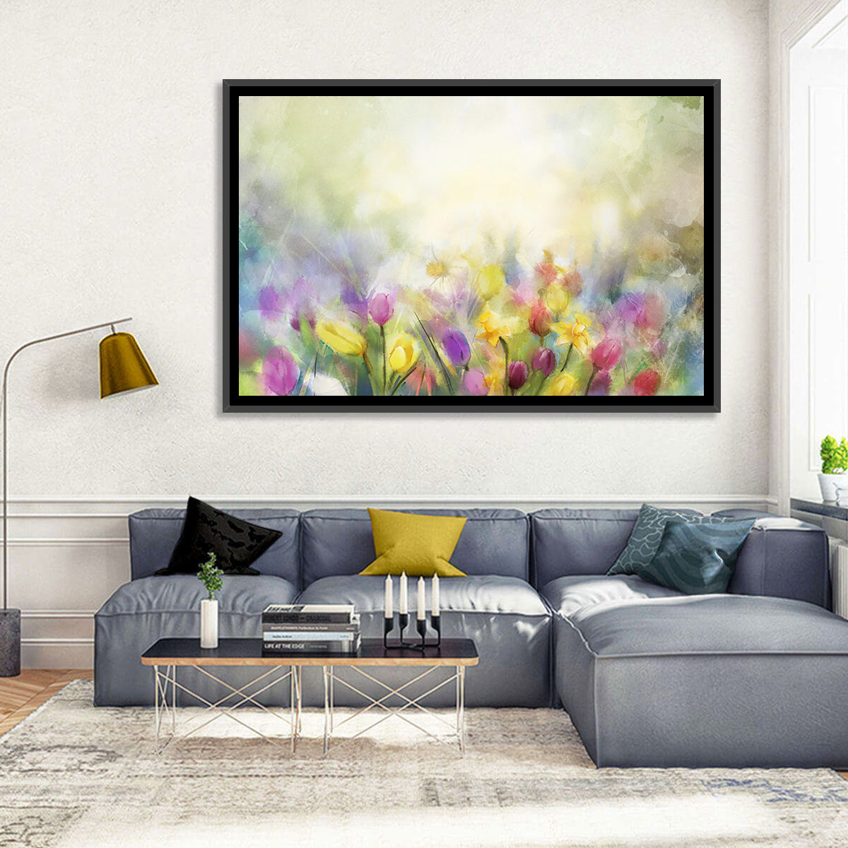 Soft Focus Tulip Meadow Wall Art in a room, landscape