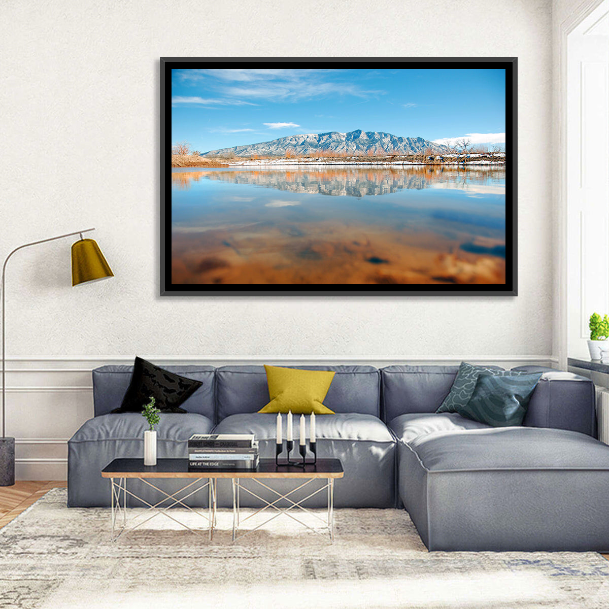 Rio Grande at Sandia Mountains Wall Art in a room, landscape