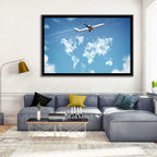 Jet Over Cloud World Map Wall Art