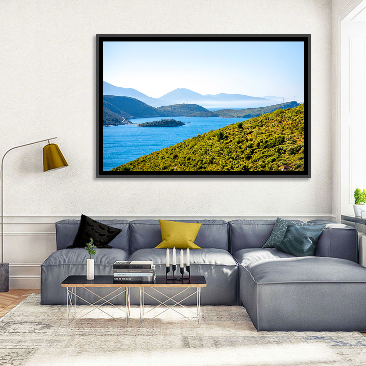 Porto Palermo Bay with Ali Pasha Castle Wall Art in a room, landscape