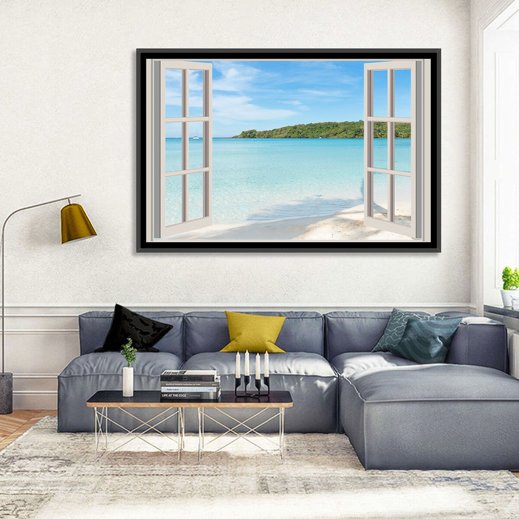 Turquoise Beach View Through Window Wall Art