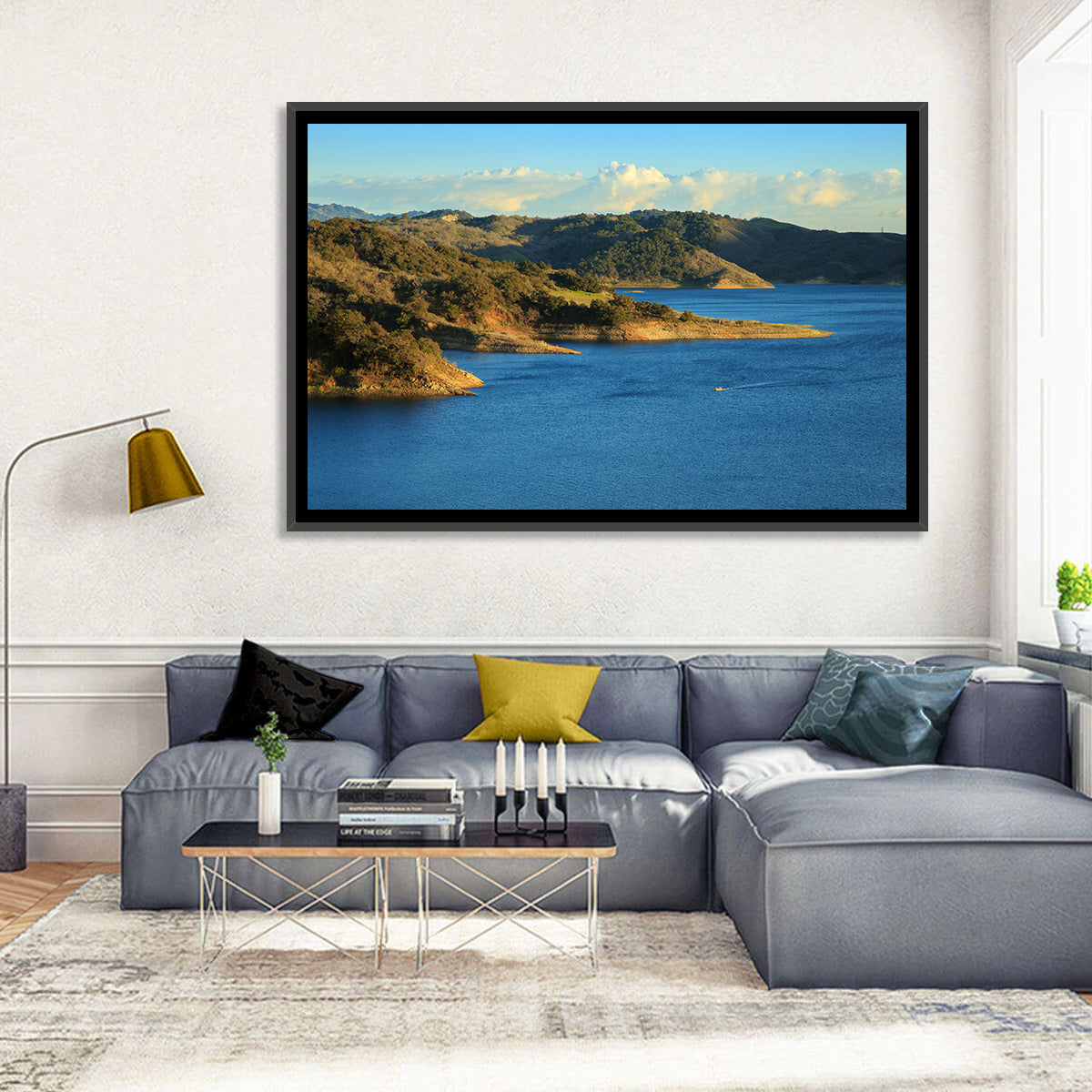Lake Casitas Golden Hour Wall Art in a room, landscape
