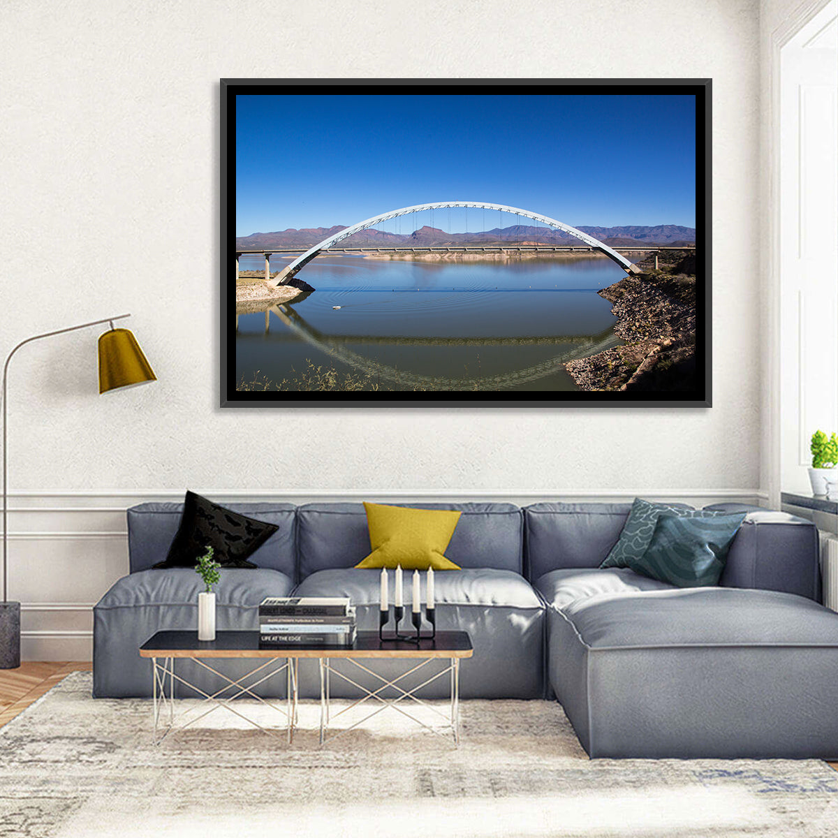 Roosevelt Lake Arch Bridge Wall Art in a room, landscape