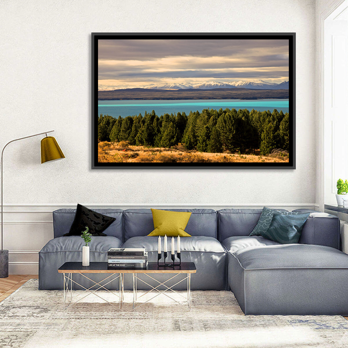Lake Pukaki Turquoise View Wall Art in a room, landscape