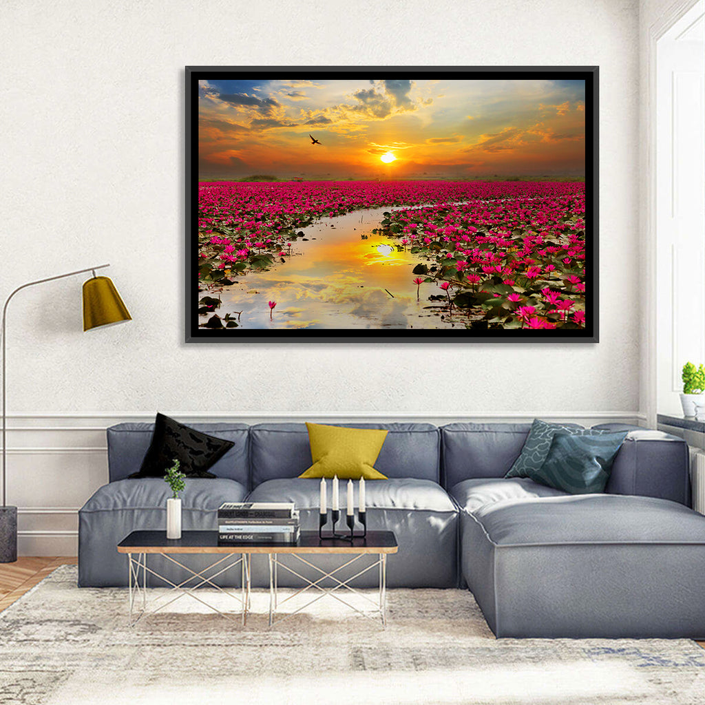 Golden Hour Lotus Field Wall Art