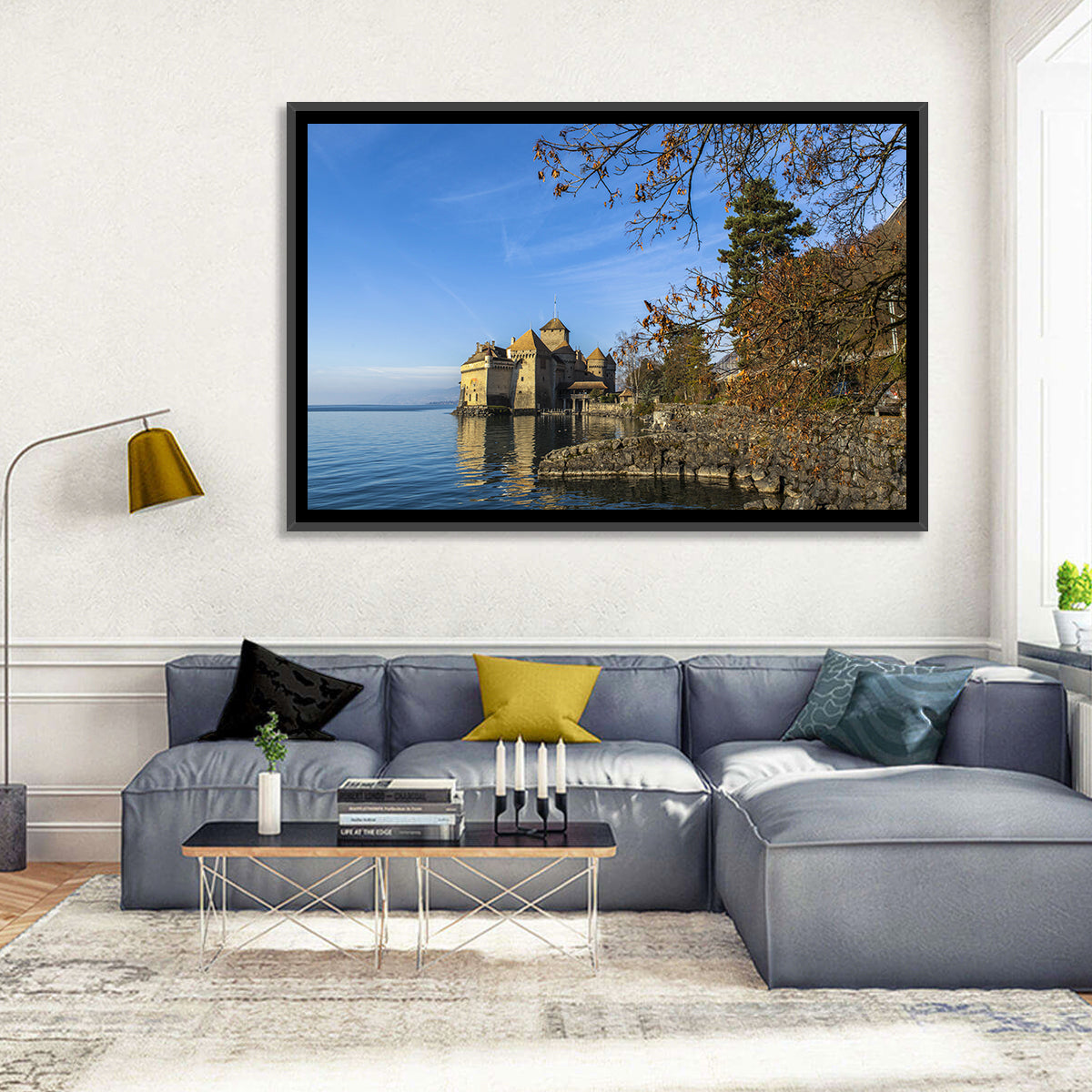 Chillon Castle on Lake Geneva Wall Art in a room, landscape