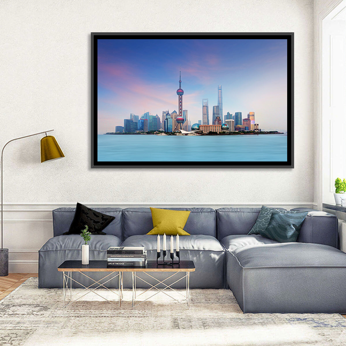 Shanghai Lujiazui Skyline Wall Art in a room, landscape