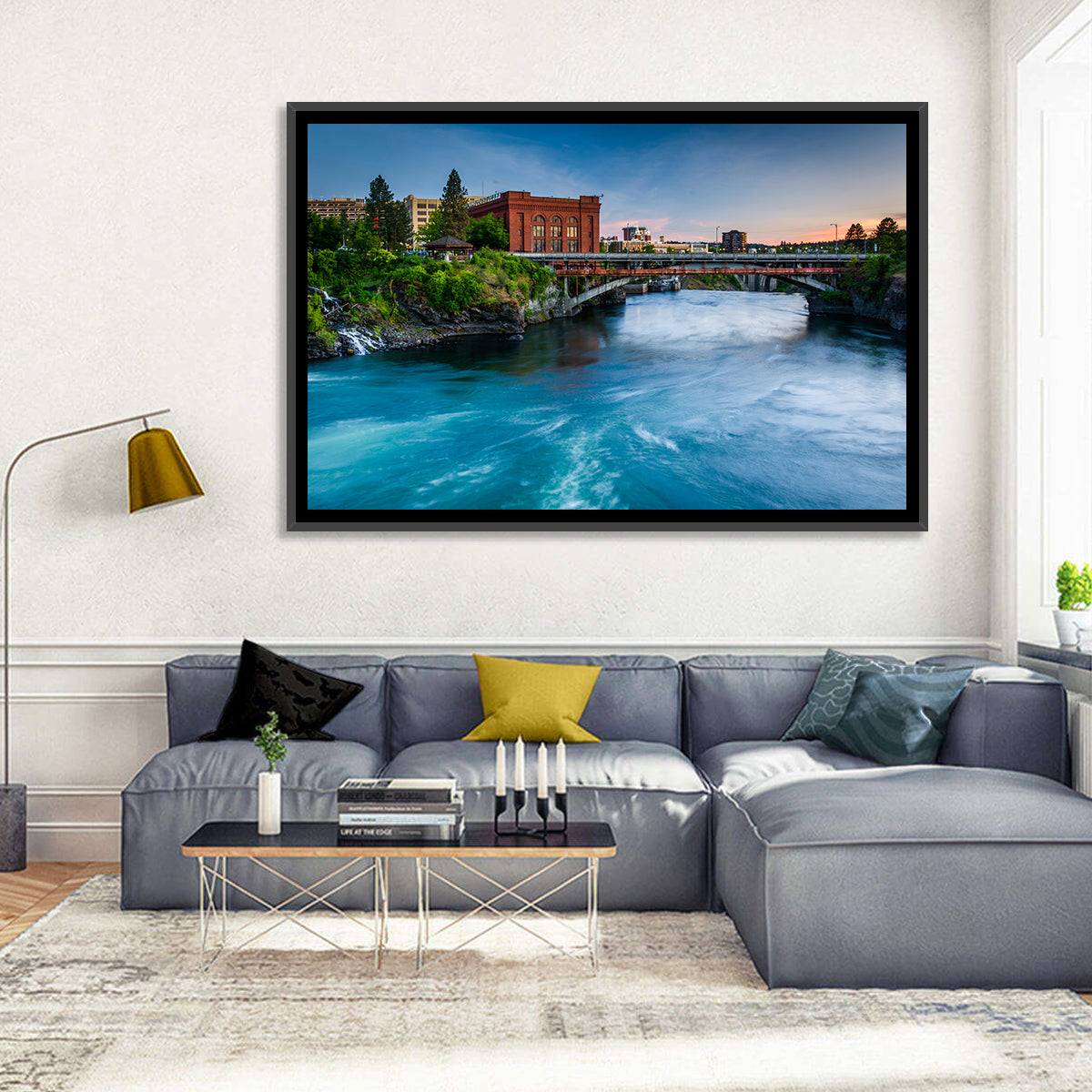 Spokane River at Twilight Wall Art in a room, landscape