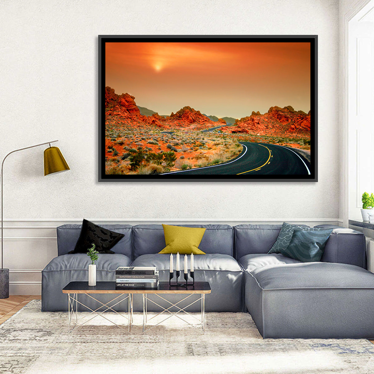 Valley of Fire Winding Road Wall Art in a room, landscape