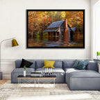 Autumn Flooded Log Cabin Wall Art