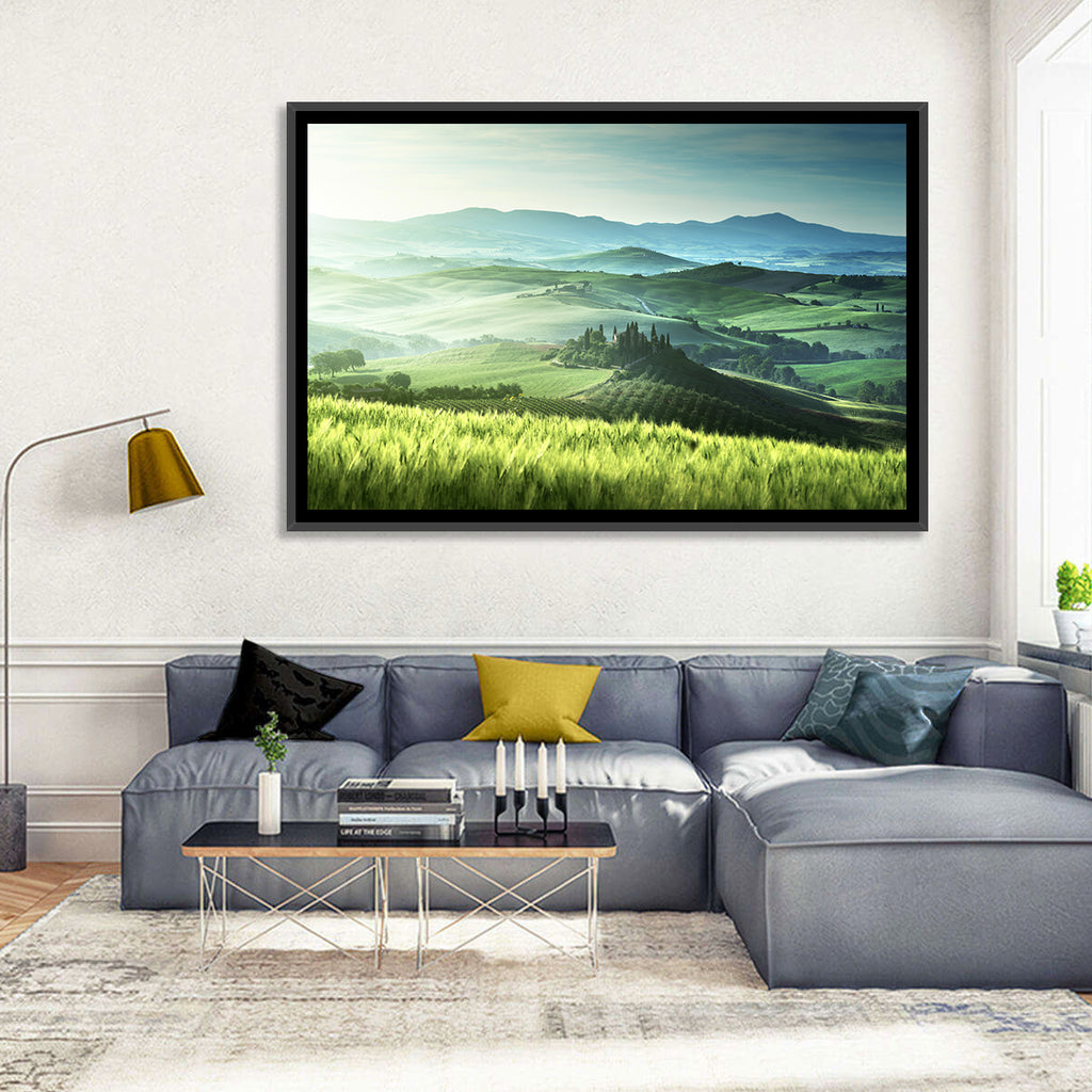 Misty Rolling Hills with Cypresses Wall Art
