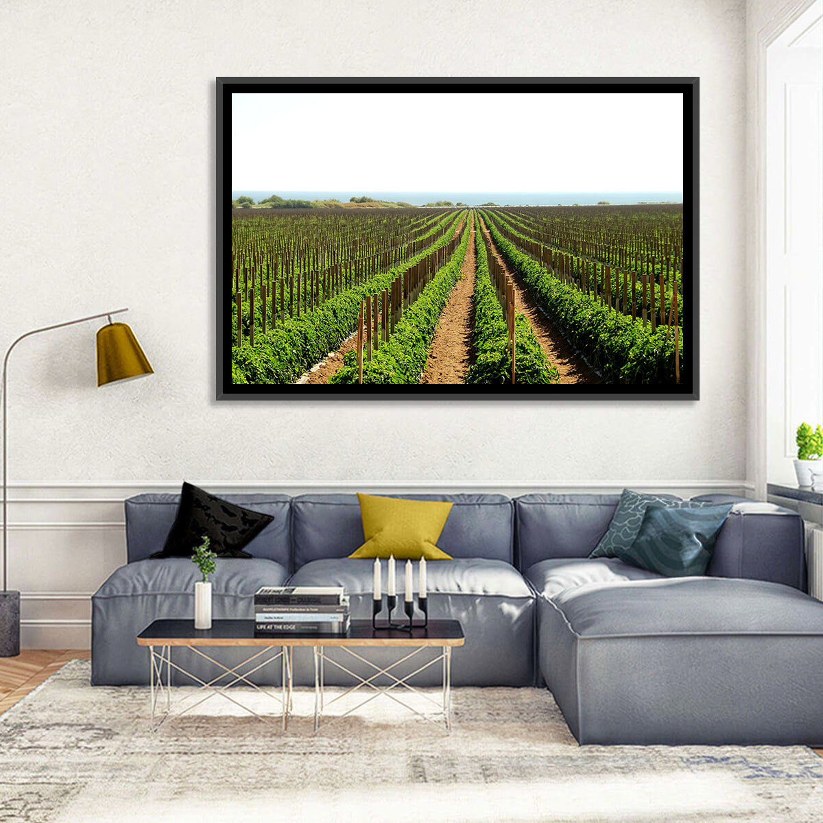 Tomato Fields Wall Art in a room, landscape
