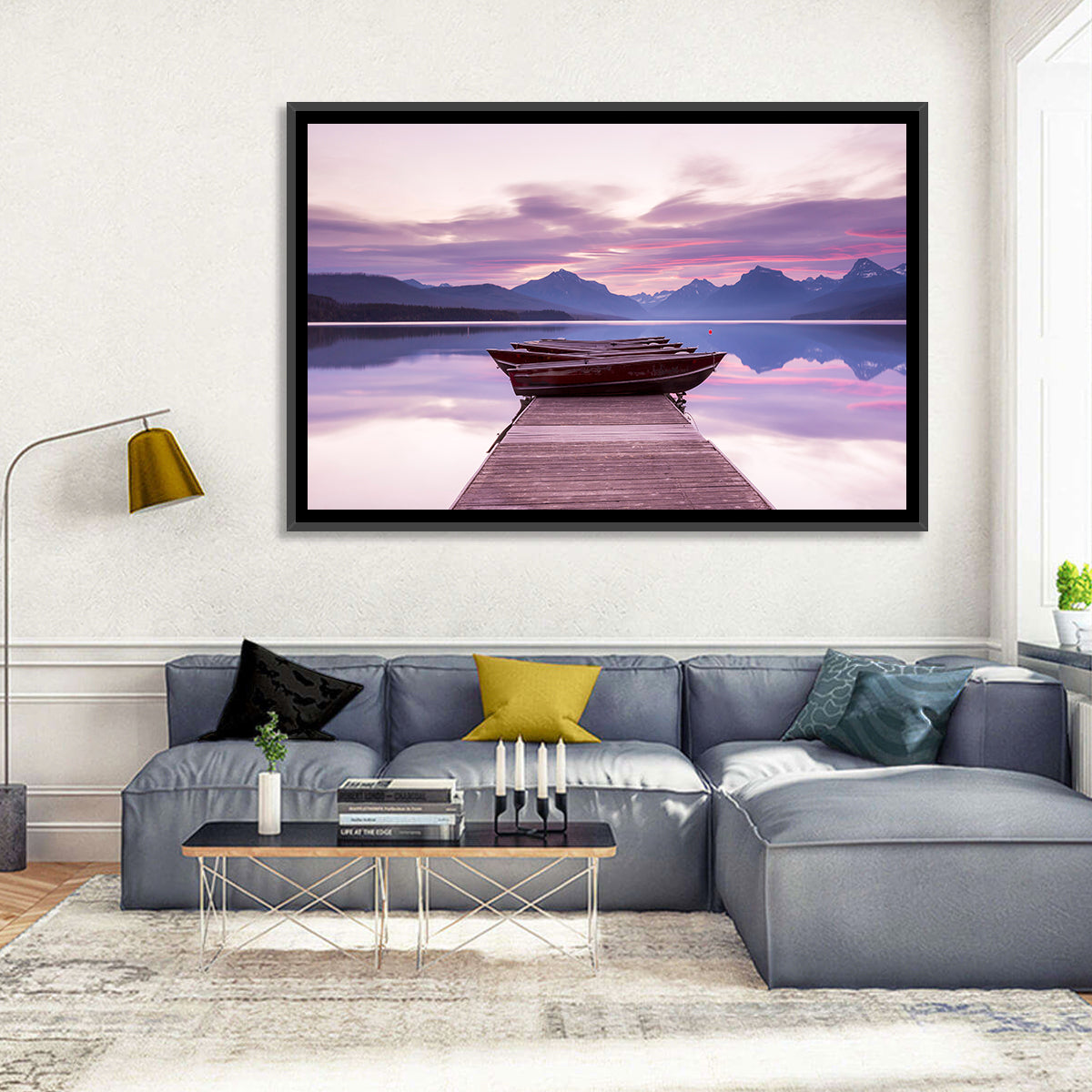 Lake Mcdonald Sunset Dock Wall Art in a room, landscape