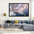 Snowy Lake Morning Mist Wall Art