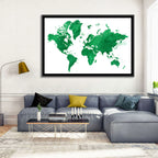 Green Watercolor World Map Wall Art