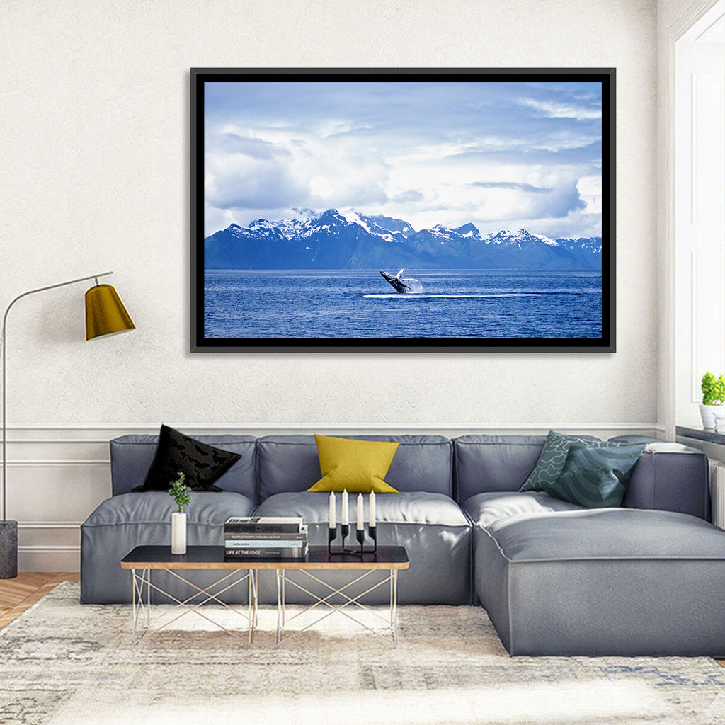 Humpback Whale with Snow Capped Mountains Wall Art