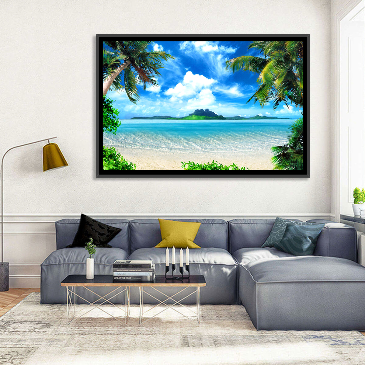 Palm-framed Tropical Island Beach Wall Art