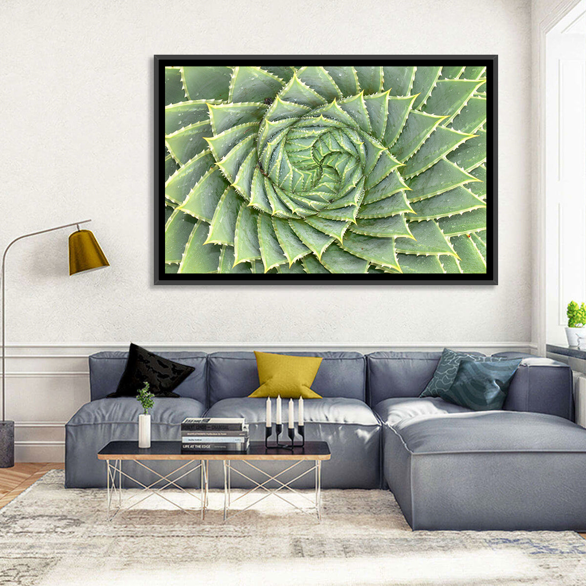 Spiral Aloe Close-up Wall Art in a room, landscape