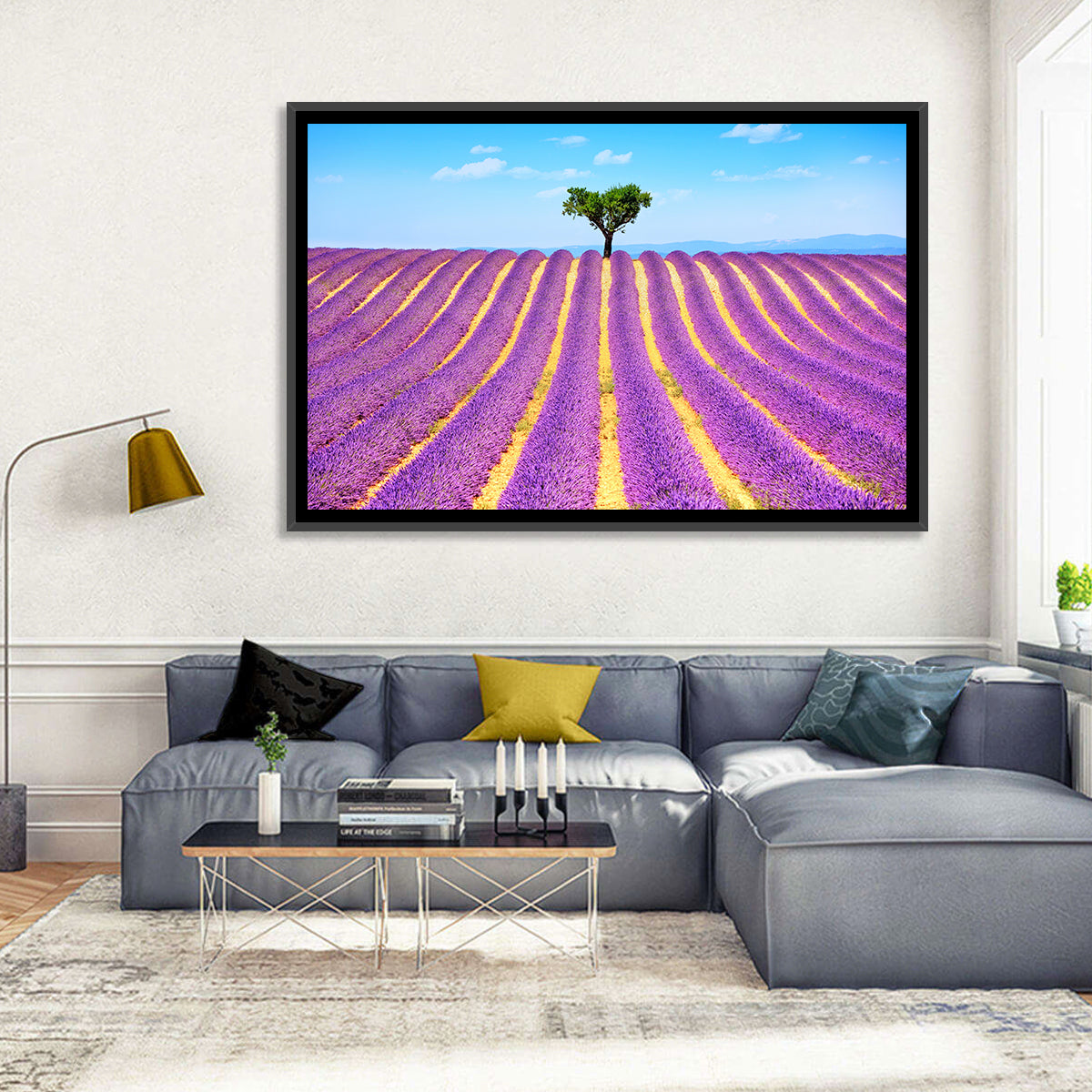 Lavender Field Wall Art in a room, landscape