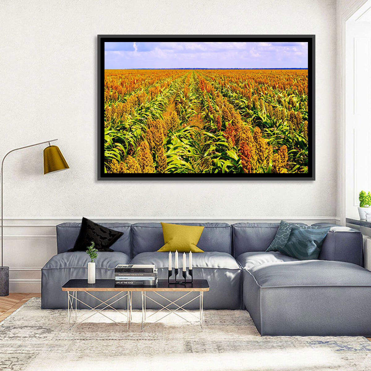 Sorghum Field Wall Art in a room, landscape