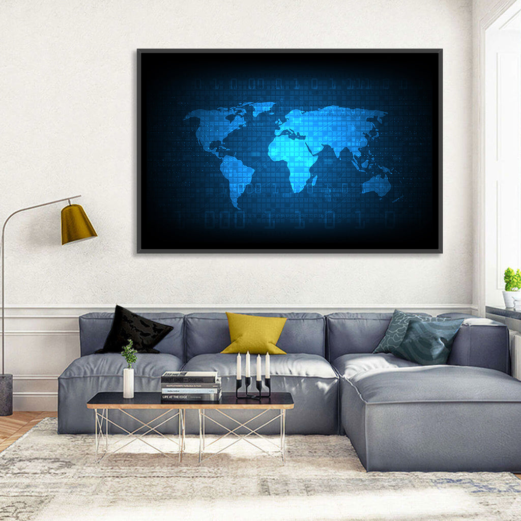Binary Grid World Map Wall Art