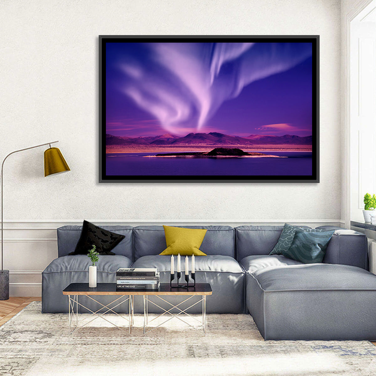 Northern Lights Over Island Wall Art in a room, landscape