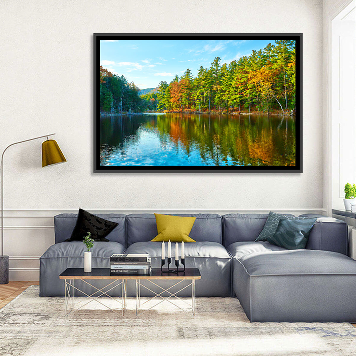 White Mountain Forest Reflections Wall Art in a room, landscape