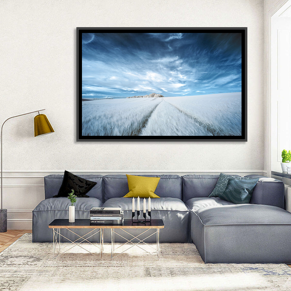 Surreal Infrared Grain Field Wall Art in a room, landscape