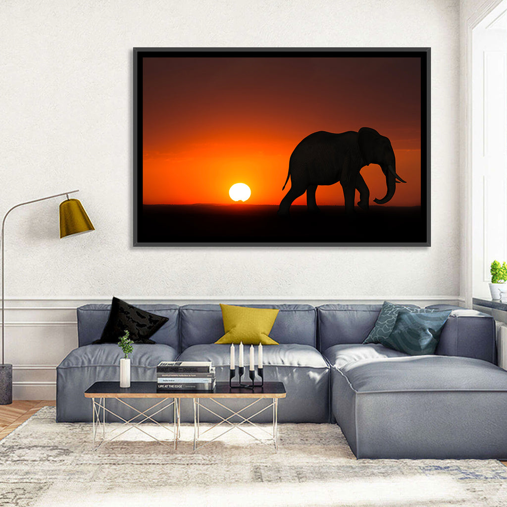 Sunset Elephant Silhouette Wall Art