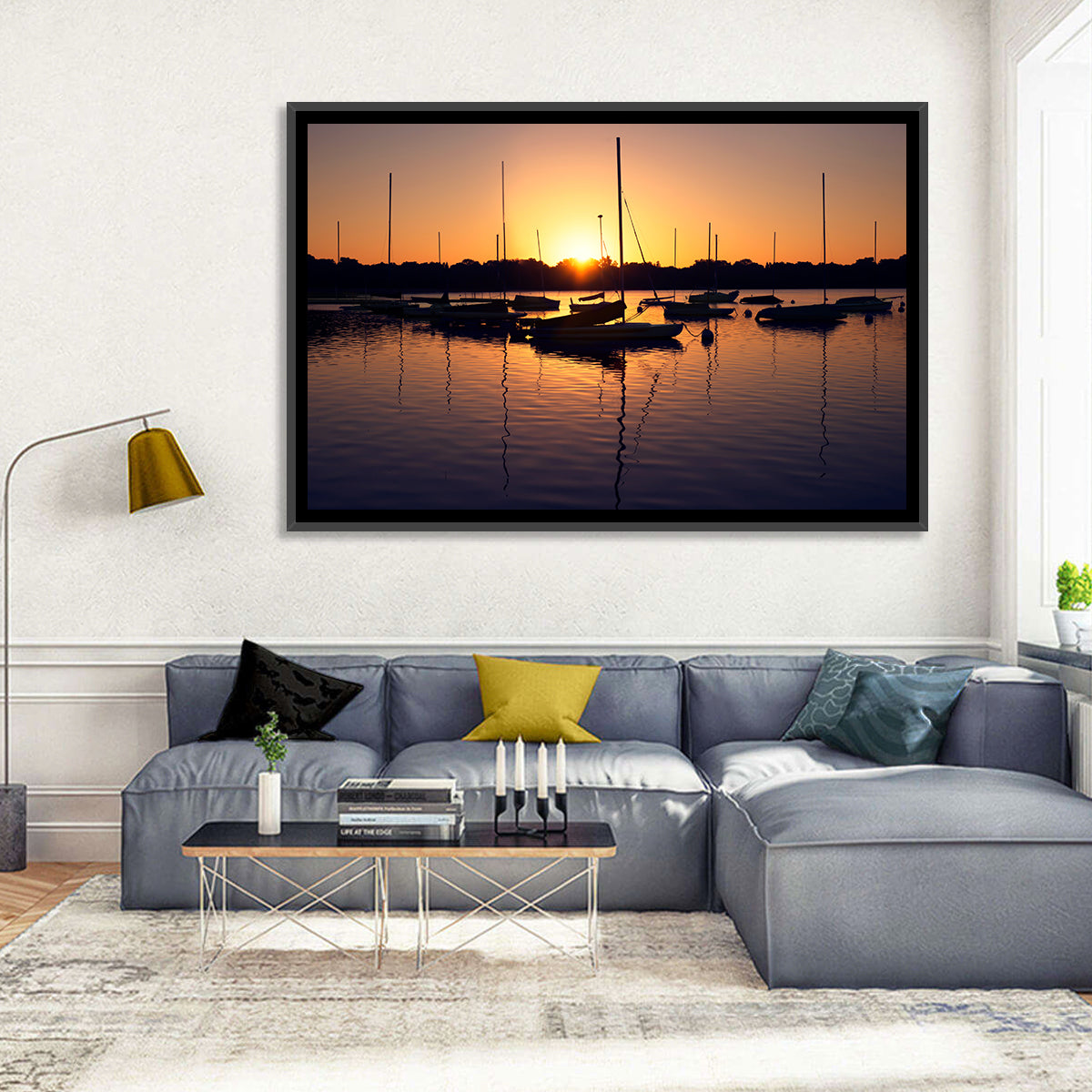 Lake Harriet Golden Sunrise Wall Art in a room, landscape