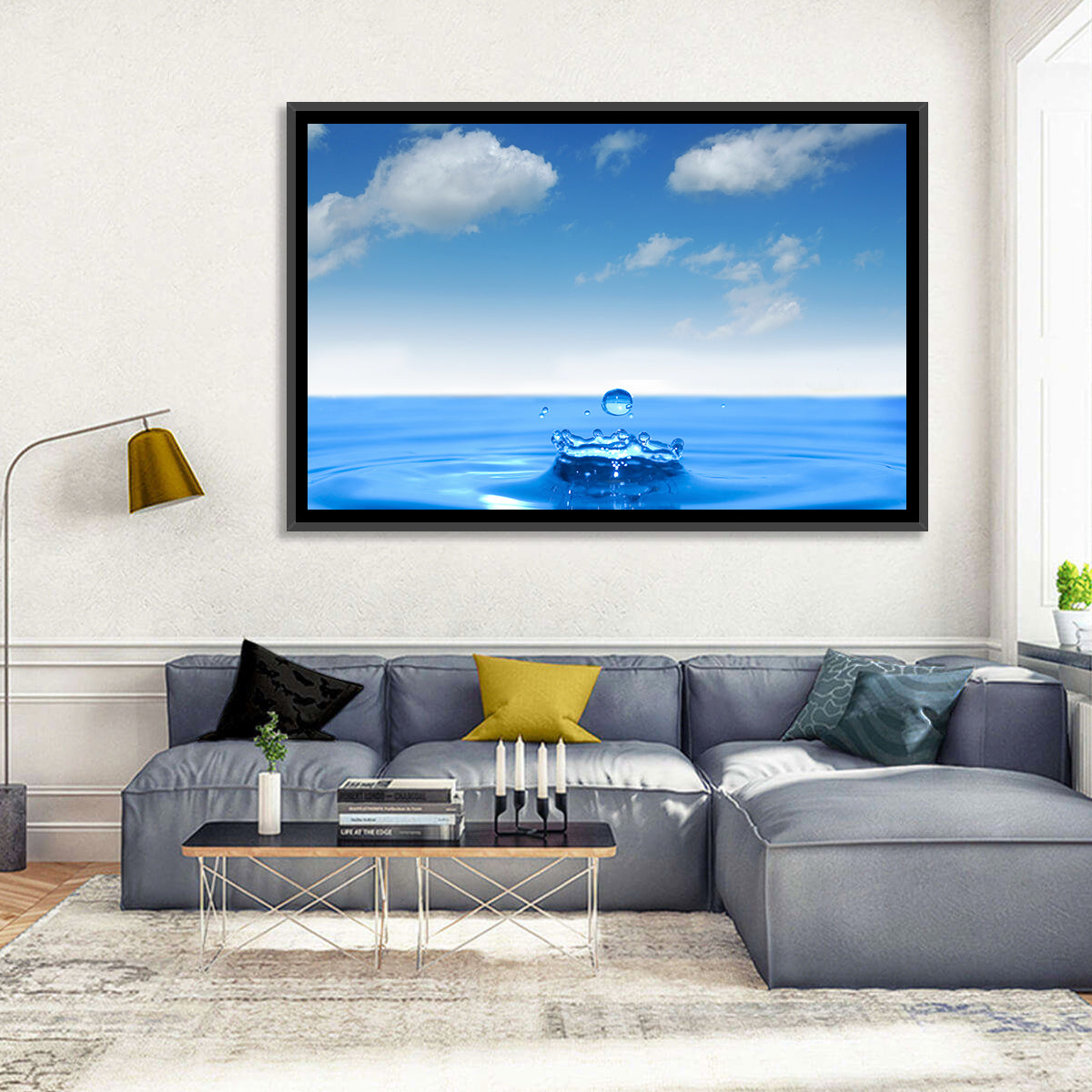 Ocean Water Drop Wall Art in a room, landscape