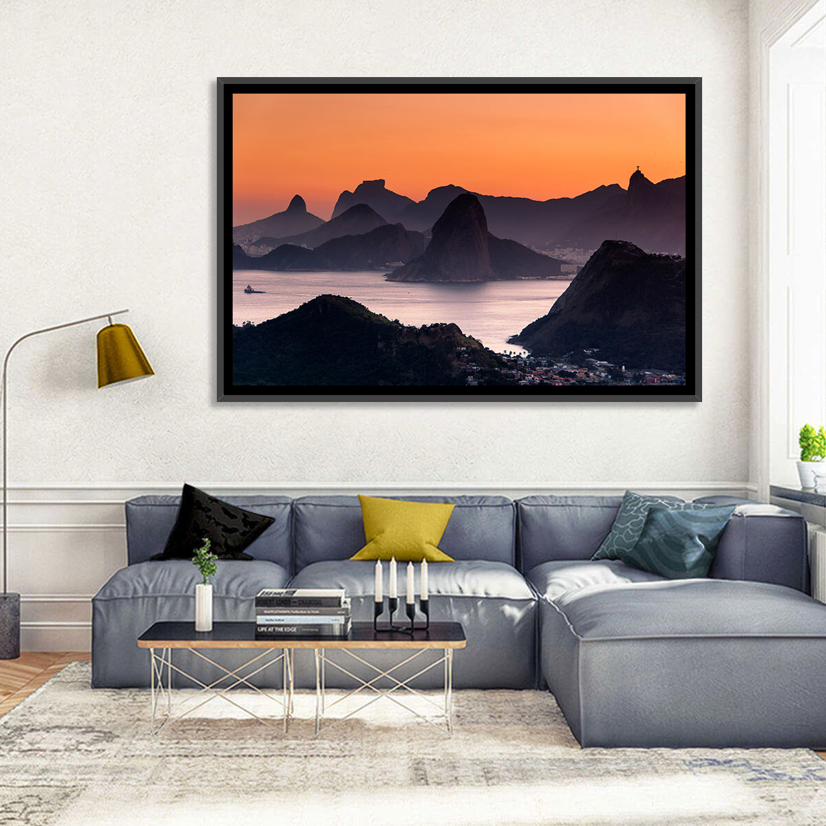 Sugarloaf and Corcovado at Sunset Wall Art in a room, landscape