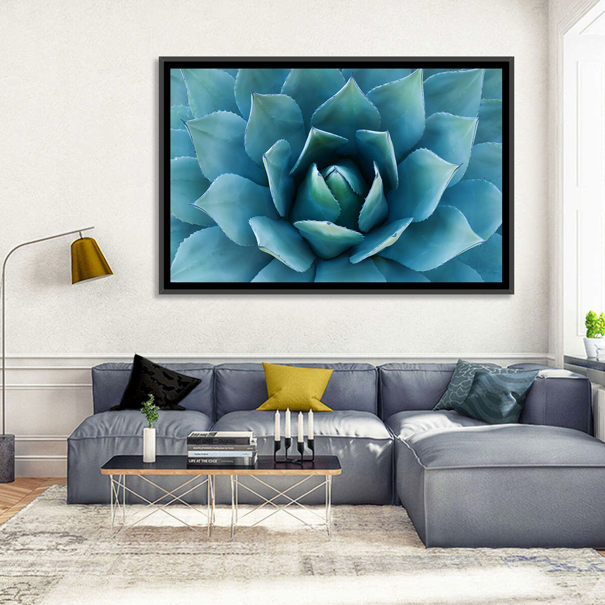 Spiral Agave Macro Wall Art in a room, landscape