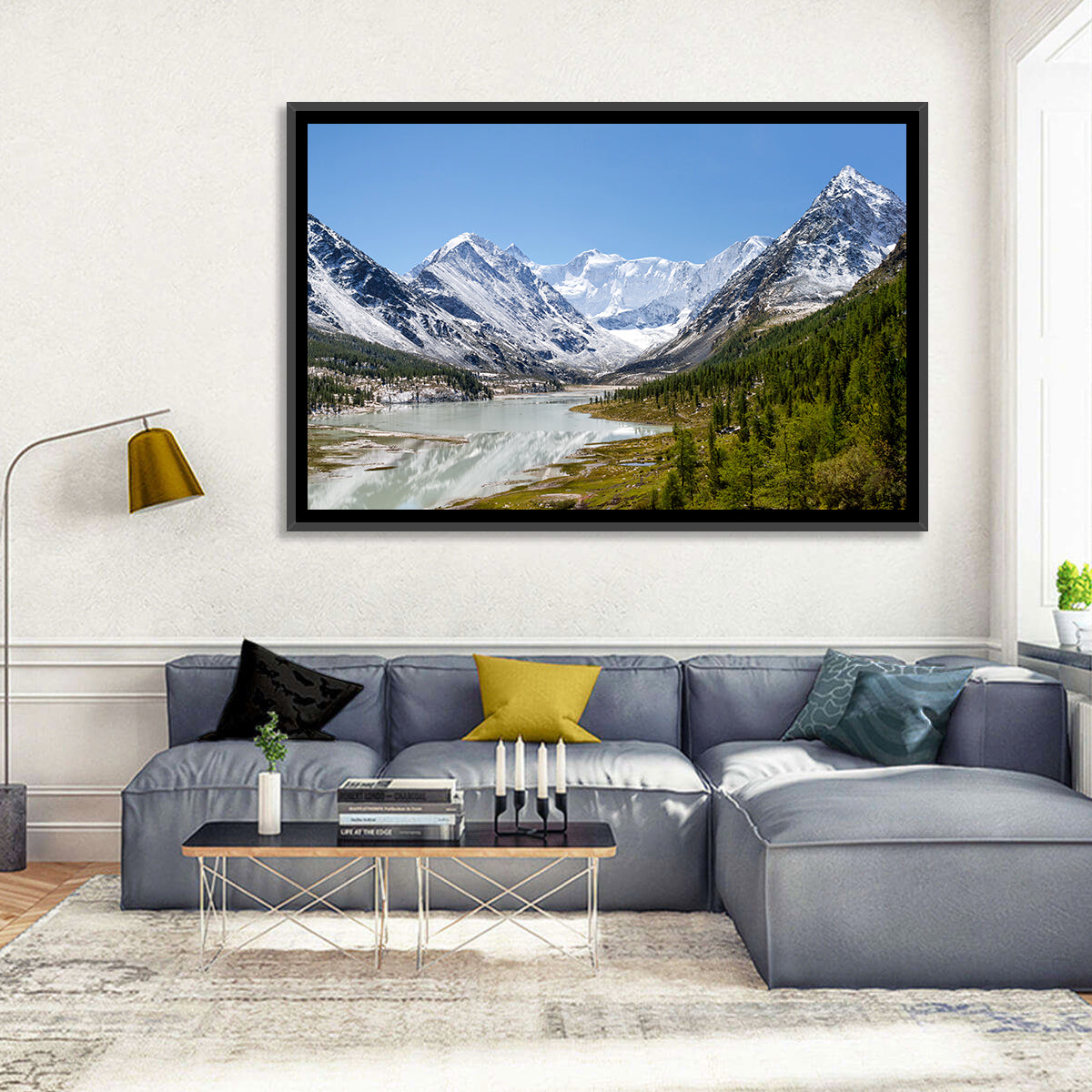 Akkem Lake Reflection Wall Art in a room, landscape