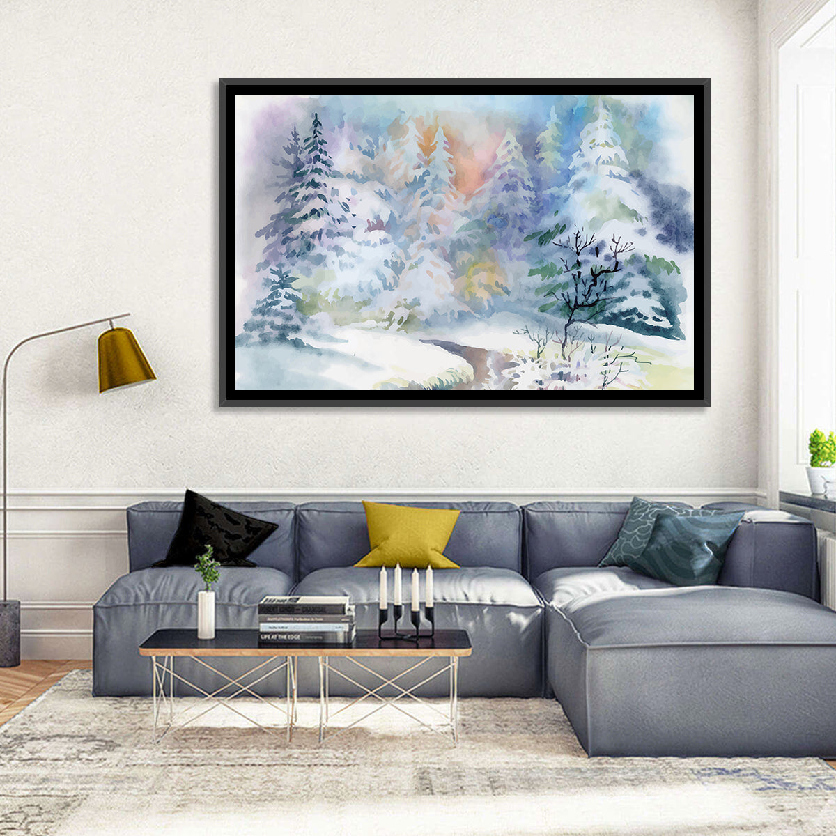 Winding Winter Stream Watercolor Wall Art
