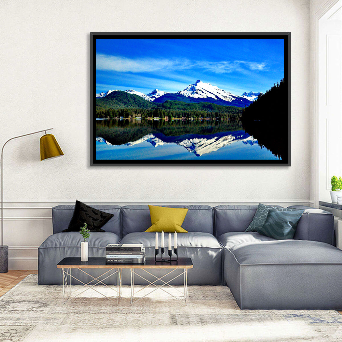 Juneau Mountains Reflection Wall Art in a room, landscape