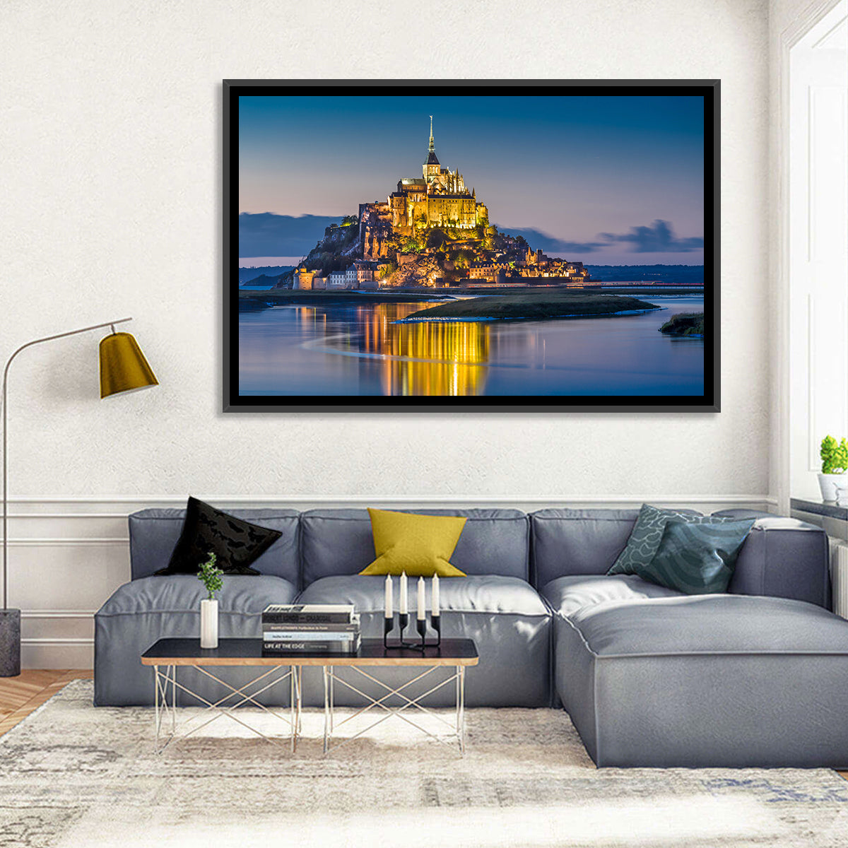 Mont Saint-michel at Dusk Wall Art in a room, landscape