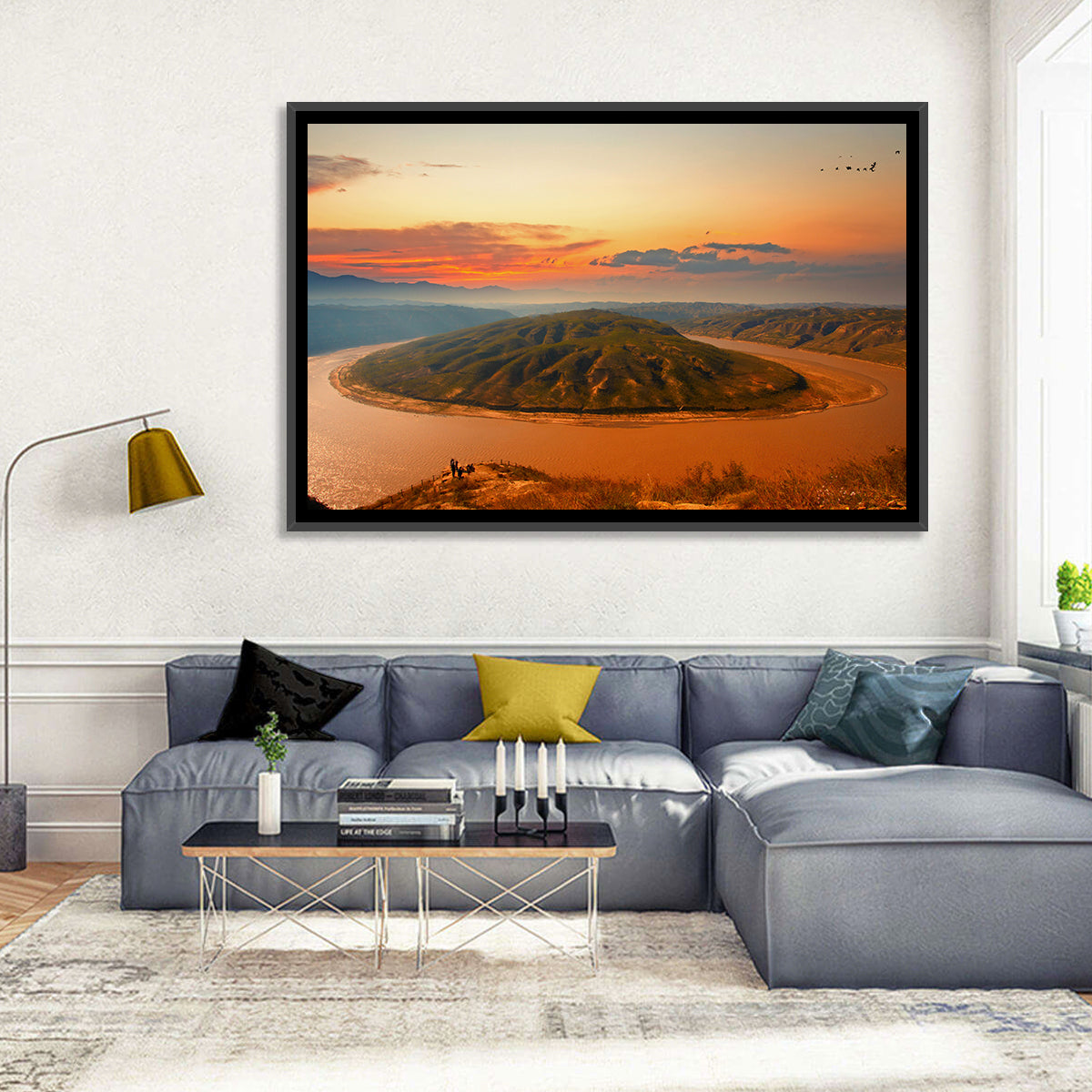 Yellow River Qianshan Bend Wall Art in a room, landscape