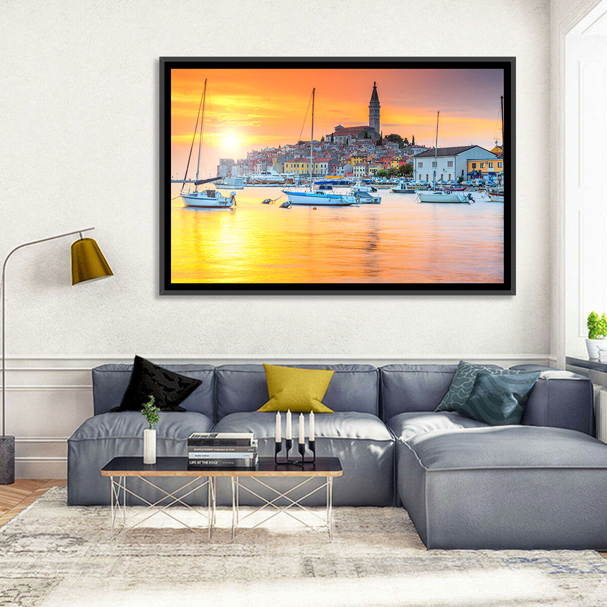 Rovinj Harbor at Sunset Wall Art in a room, landscape