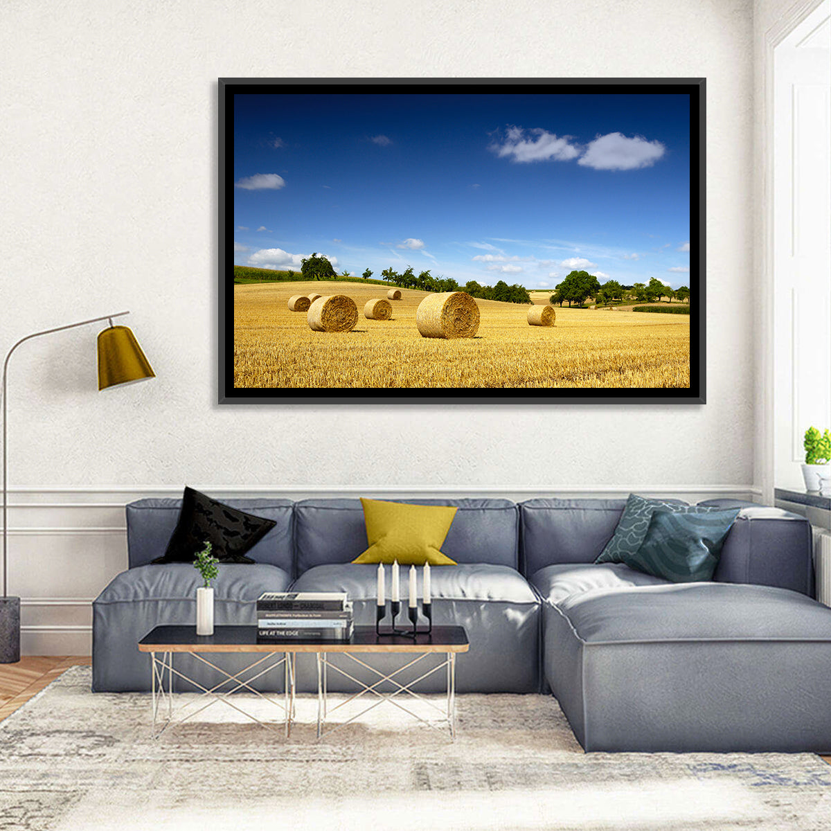 Late Summer Straw Bales Wall Art in a room, landscape