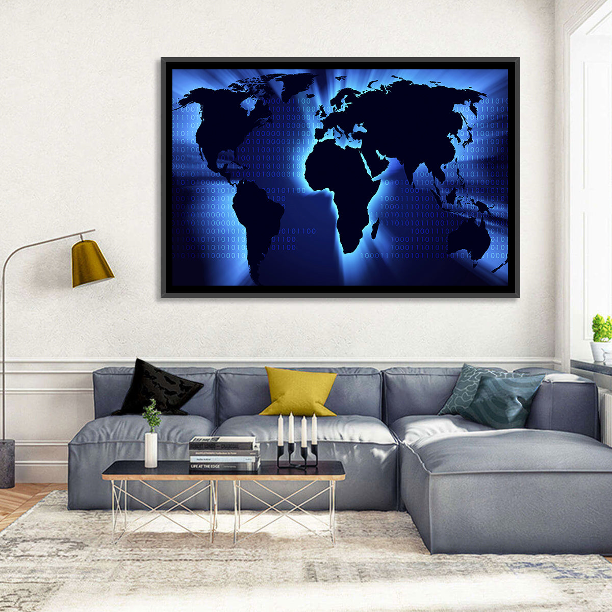 Glowing Digital World Map Wall Art