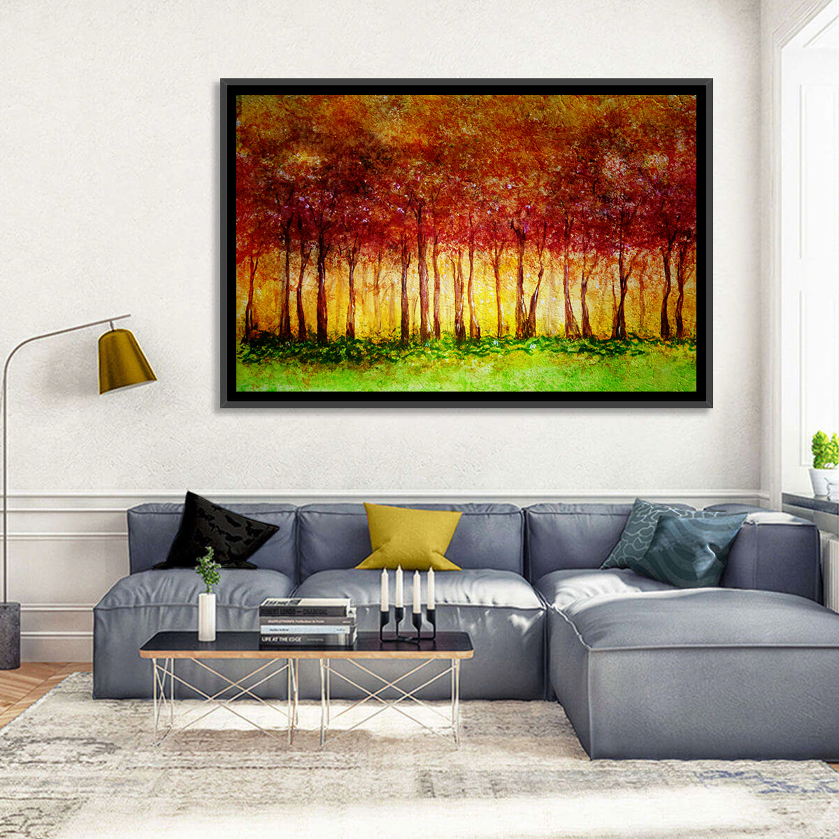 Autumn Tree Row Wall Art in a room, landscape