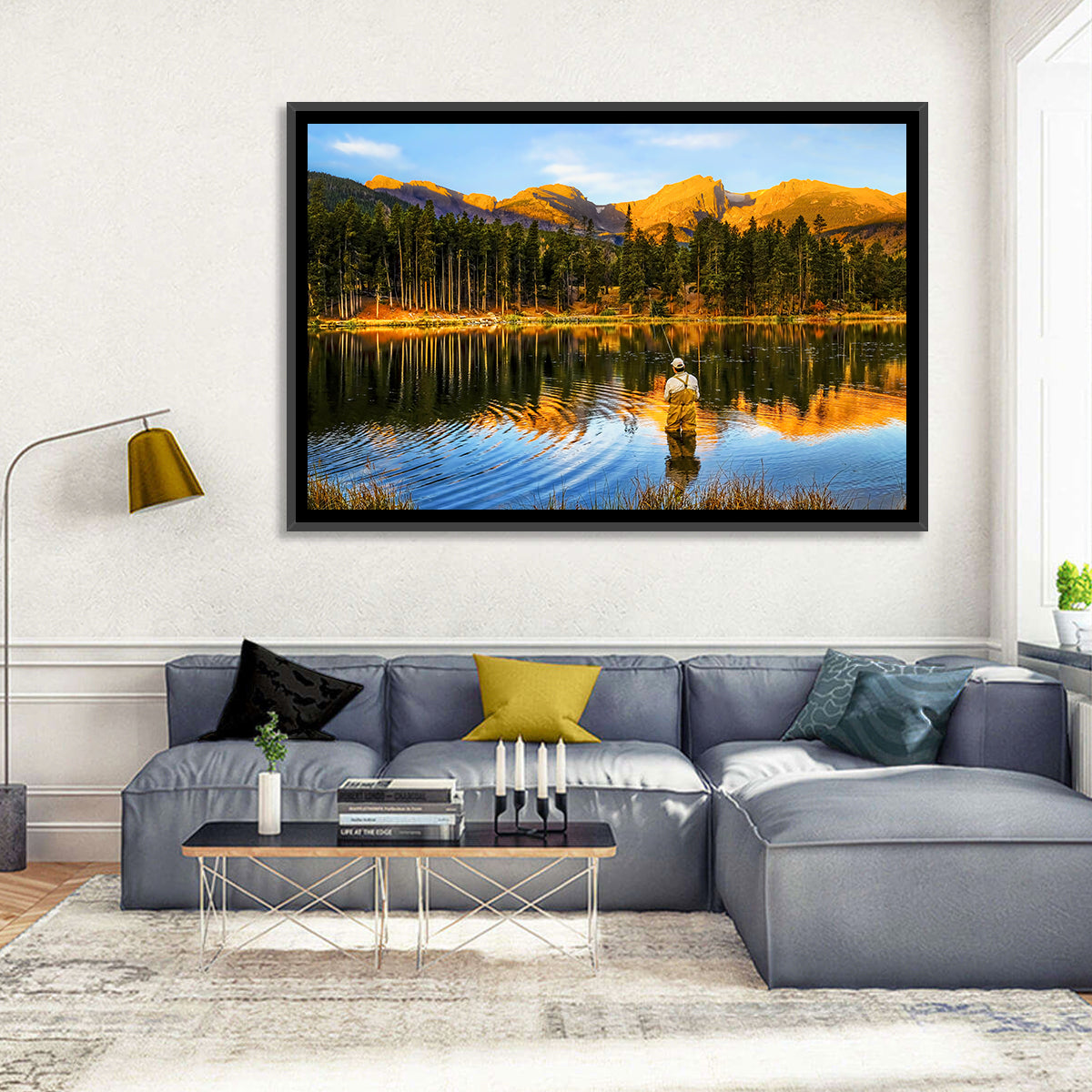 Sunrise Fishing at Sprague Lake Wall Art in a room, landscape