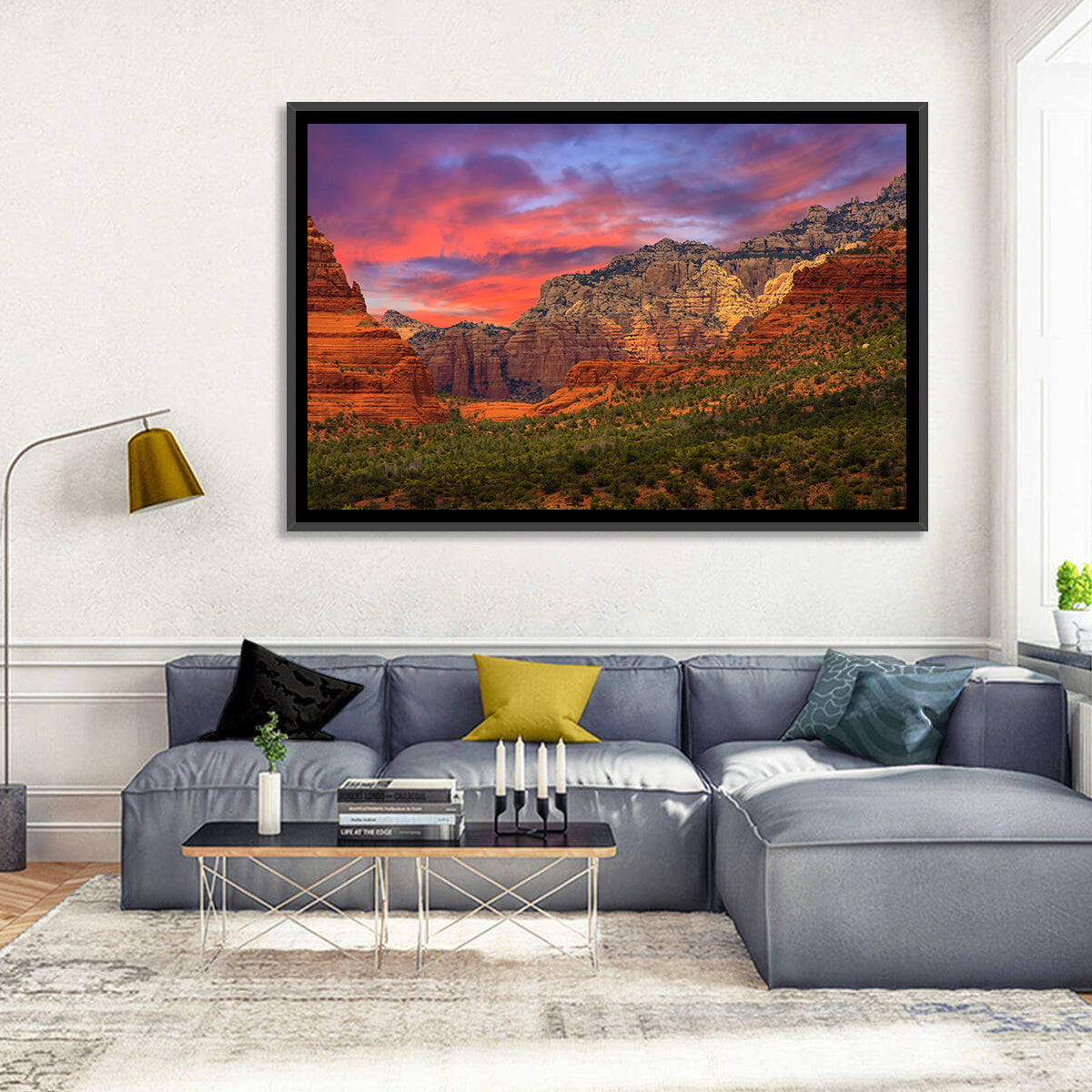 Sedona Red Rocks Sunrise Wall Art in a room, landscape